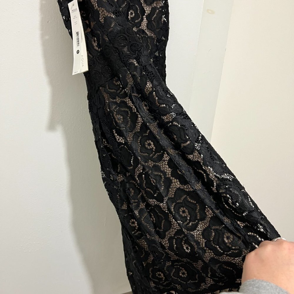 🏷 *NWT* Aqua Black Lace Dress with Nude Underlay - Timeless Elegance 🖤 - Picture 9 of 12